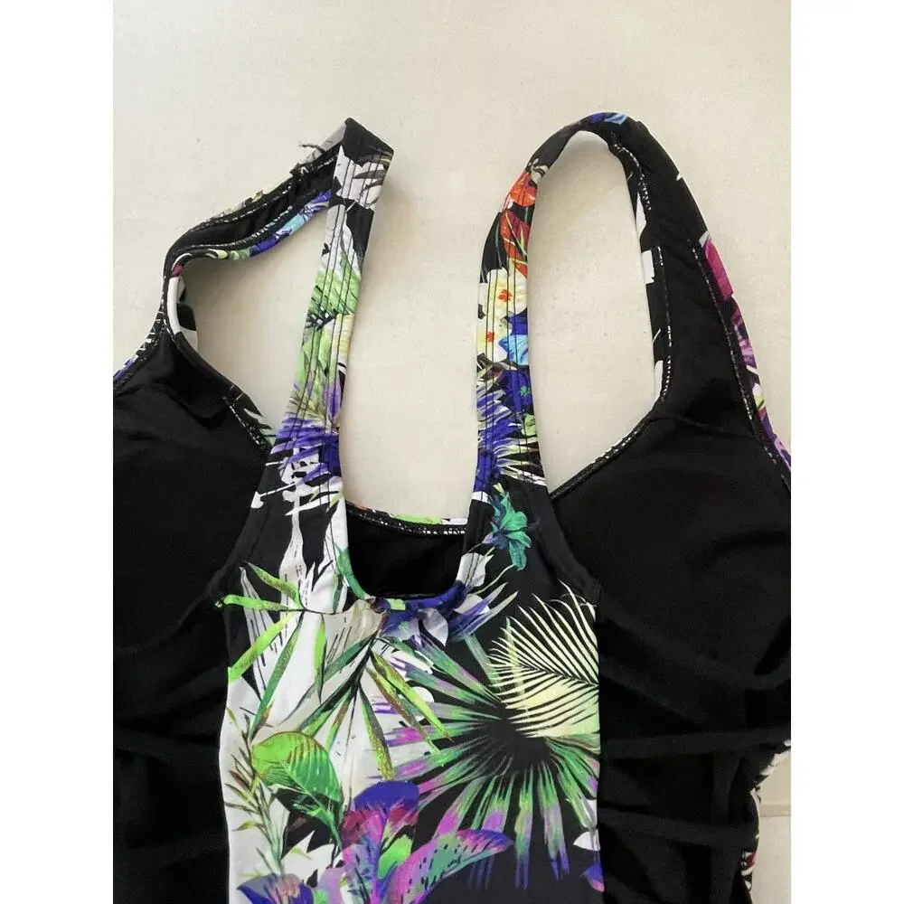 Tinibikini Swim Tropical Floral One Piece Swimsuit Strappy Sides